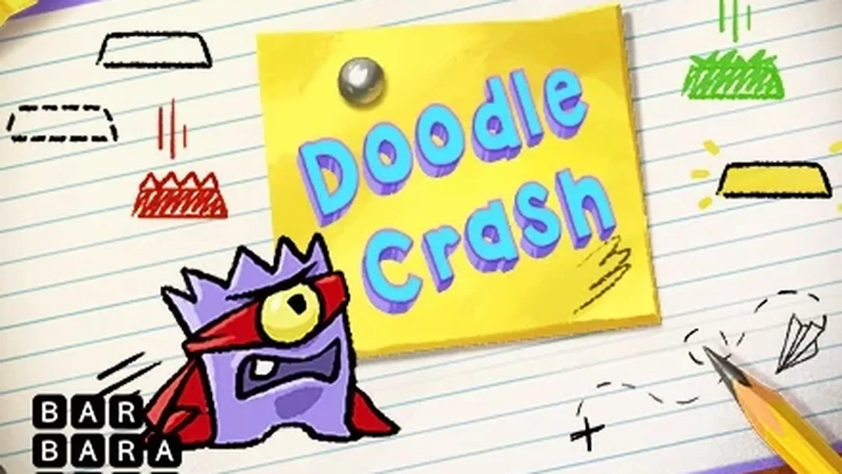 Interface do jogo Doodle Crash com elementos visuais de desenho